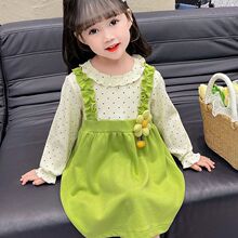 女童夏装波点拼接连衣裙2024新款中小童洋气田园风中长裙甜美童裙