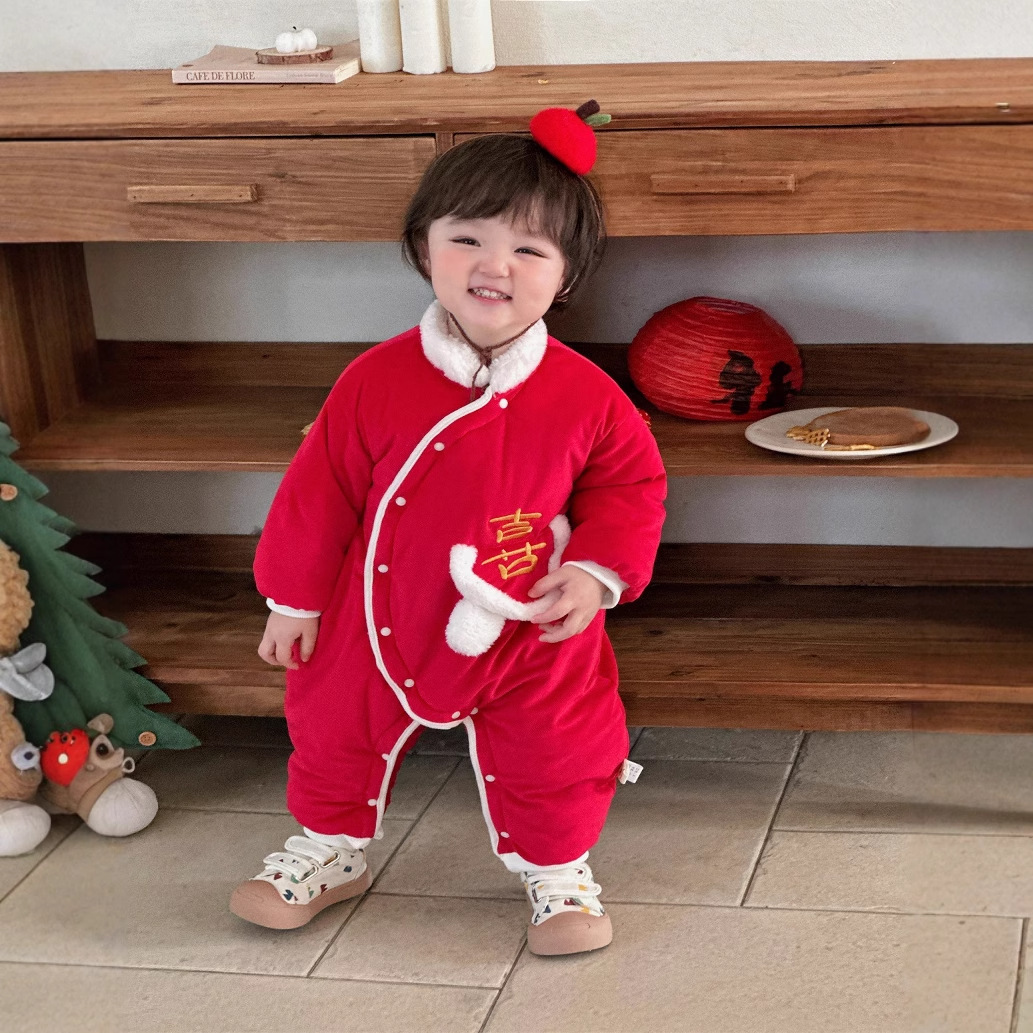 Ropa para niños de estilo chino, ropa de bebé, ropa de año nuevo de invierno, hombres y bebés, monos acolchados acolchados gruesos, ropa de bebé de un año