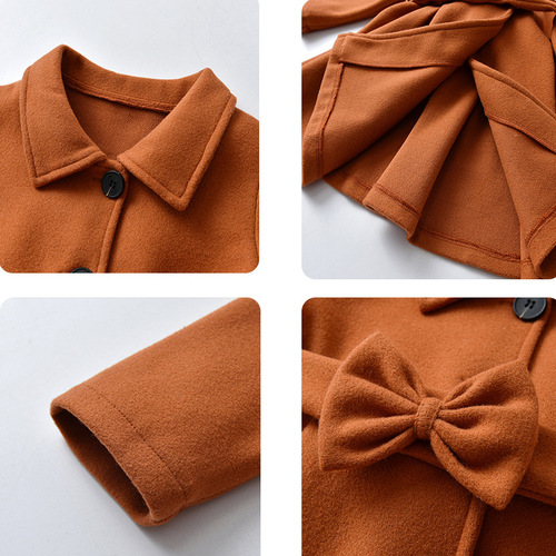 Children's Cross-border E-commerce Autumn Coat with Bowknot, Thick Korean-style Medium-length Wool Coat, Factory Wholesale
