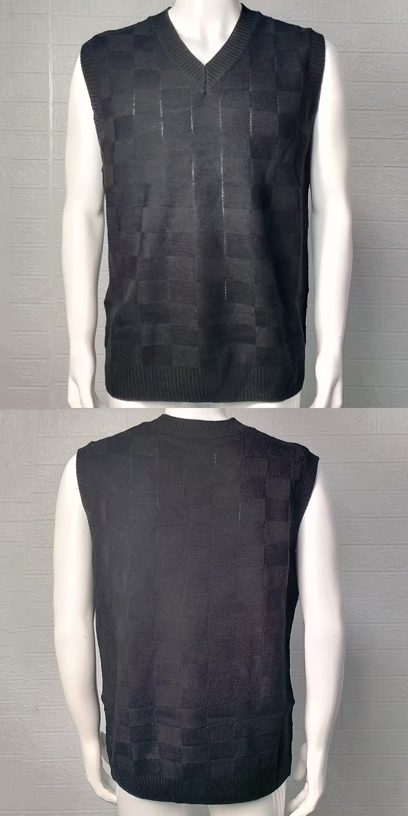 Neue Herren-Strickweste für Frühling/Sommer 2025, ärmellos, V-Ausschnitt, kariert, Street Style_voghion.com
