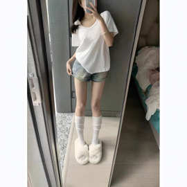美式复古做旧牛仔短裤女夏季爆款辣妹高腰显瘦直筒热裤女潮ins