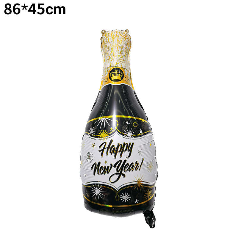 Decoración de fondo de Año Nuevo, globos de aluminio, marco de fotos con botella de FELIZ AÑO NUEVO, decoración de fiesta, arreglo de globos