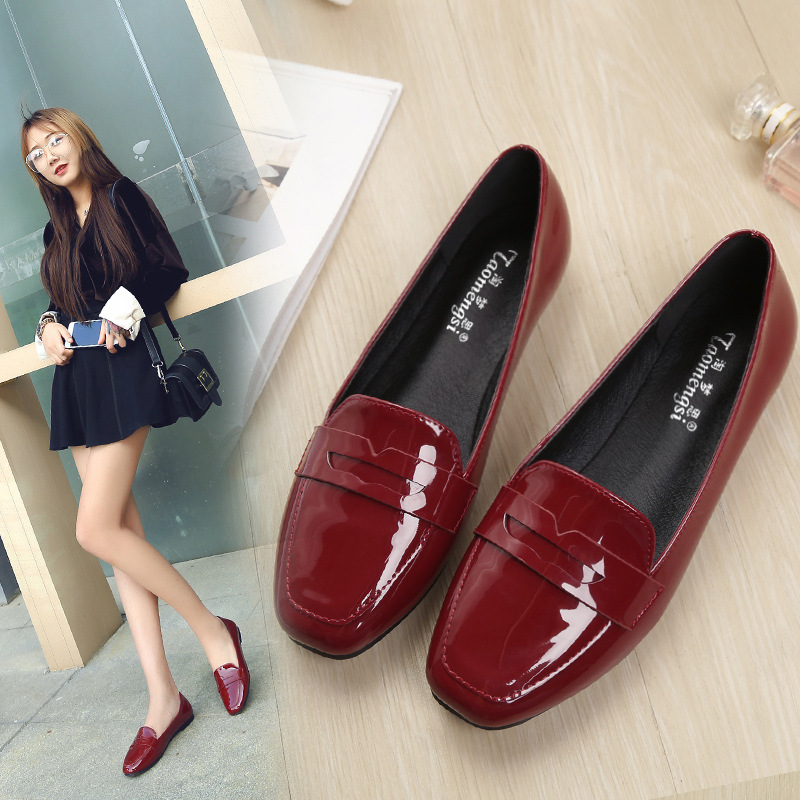 Burgundy flat shoes women's autumn style...