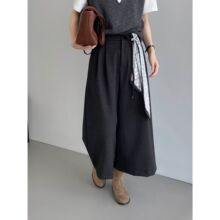 那末 八分神裤 韩系简约气质阔腿裤女高腰显瘦长裤~配腰绳J8322