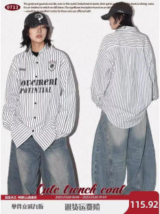 2025 New Hong Kong Style Ins Letter Long-Sleeved Shirt Summer Thin Men's and Women's Loose Handsome Trendyy Casual Jacket