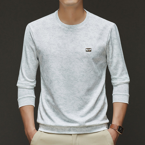 Men's High-End Long-Sleeve Hooded Sweatshirt, Casual Fashion Spring Crew Neck Layering Shirt with Asymmetric Pattern T-Shirt