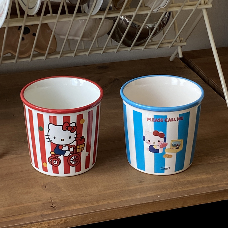 かわいいストライプ赤自転車 kt コーヒーカップ自家製シンプルな漫画手描きセラミックフリップマグウォーターカップ|undefined
