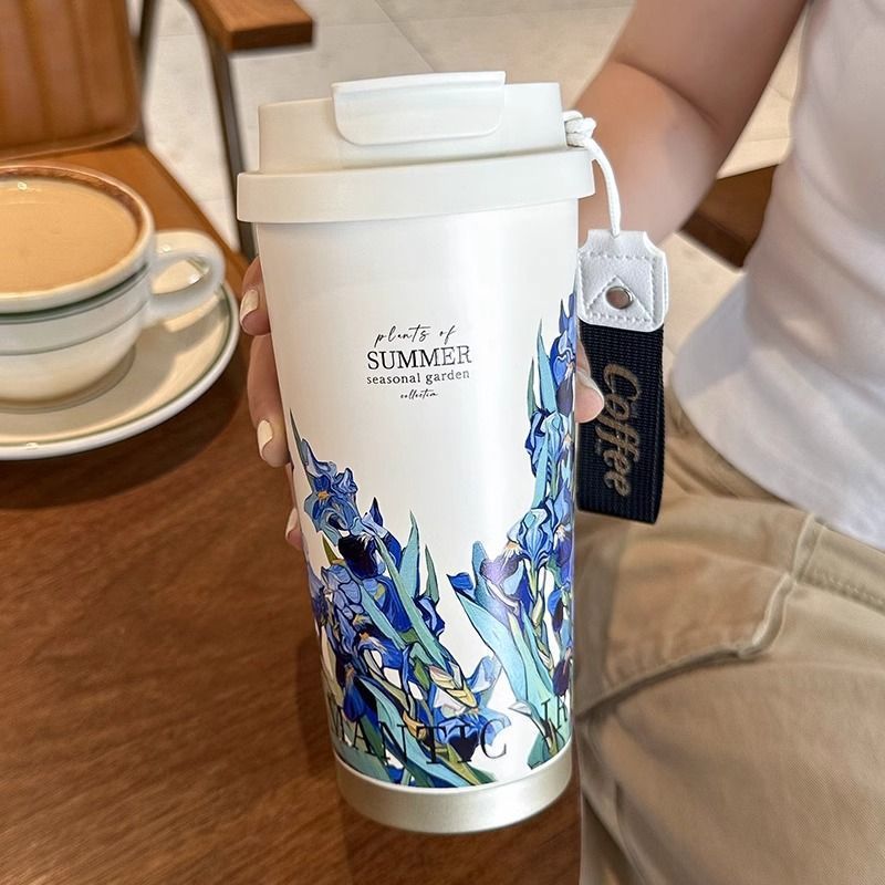 玲兰花保温杯316咖啡杯子女生高颜值双饮水杯梵高铃兰花水杯礼品|undefined