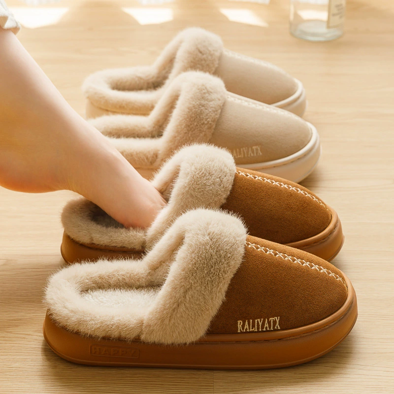 2024 осень и зима новая пара теплая женщина противоскользящие хлопчатобумажные тапочки толстые плюшевые тапочки простые тапочки утолщение