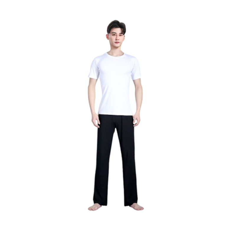 White round neck short sleeve + black straight pants