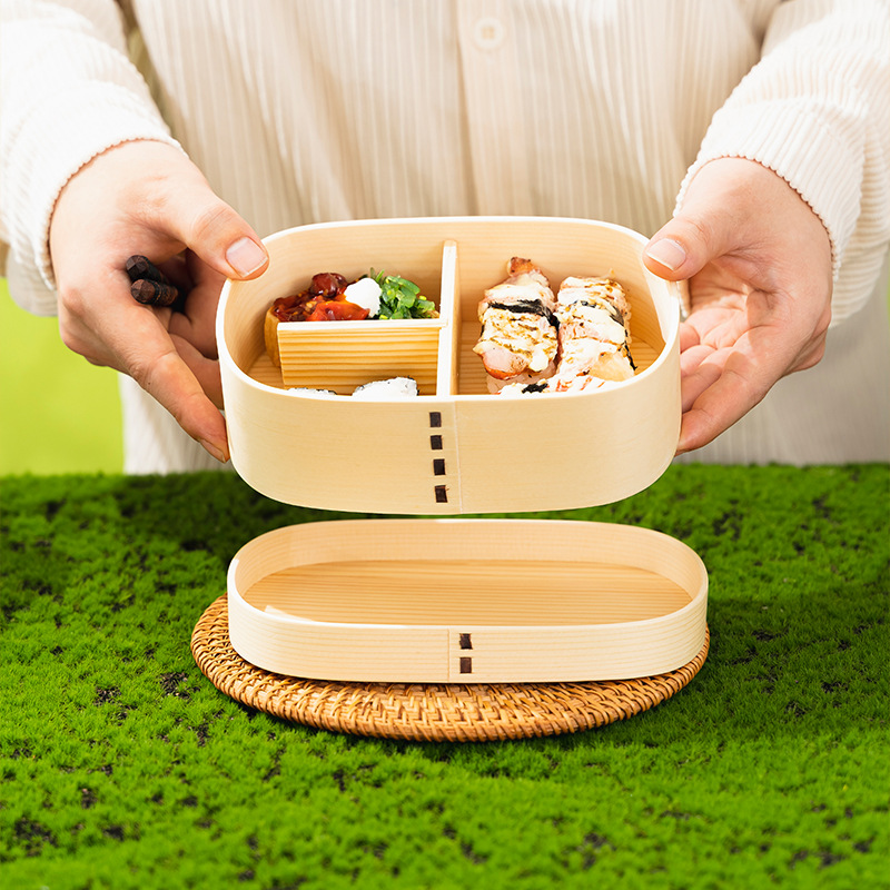 Caja bento de estilo japonés retro de madera de sauce curvo de múltiples especificaciones, caja de fruta fresca no sellada, fábrica al por mayor