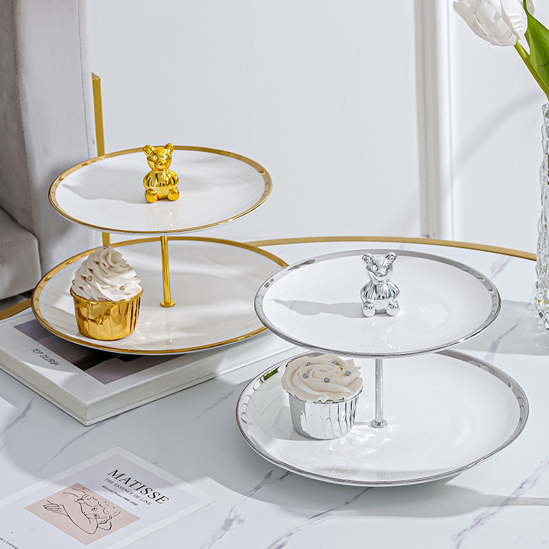 Luz de lujo multicapa de cerámica plato de fruta sala de estar mesa de café hogar plato de fruta recepción postre decoración postre plato de caramelo