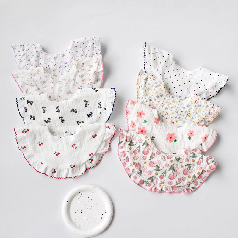 Gauze children's summer brand breathable cotton eating bib girl's 3