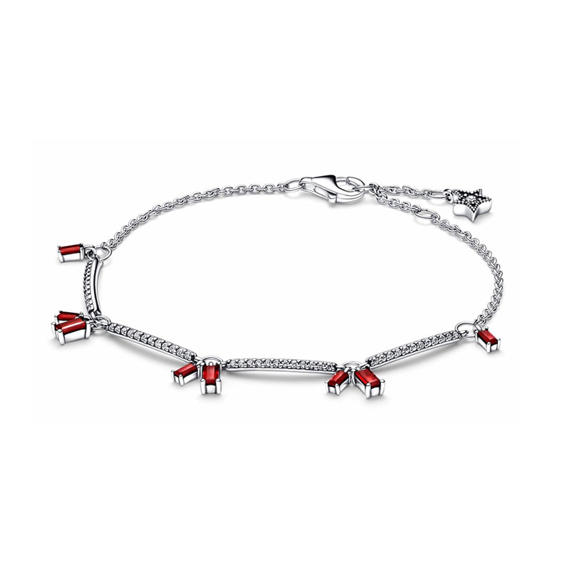 Panjiadora S925 plata esterlina lujoso corazón rojo llama corazón collar pendientes y Rojo traje de pulsera