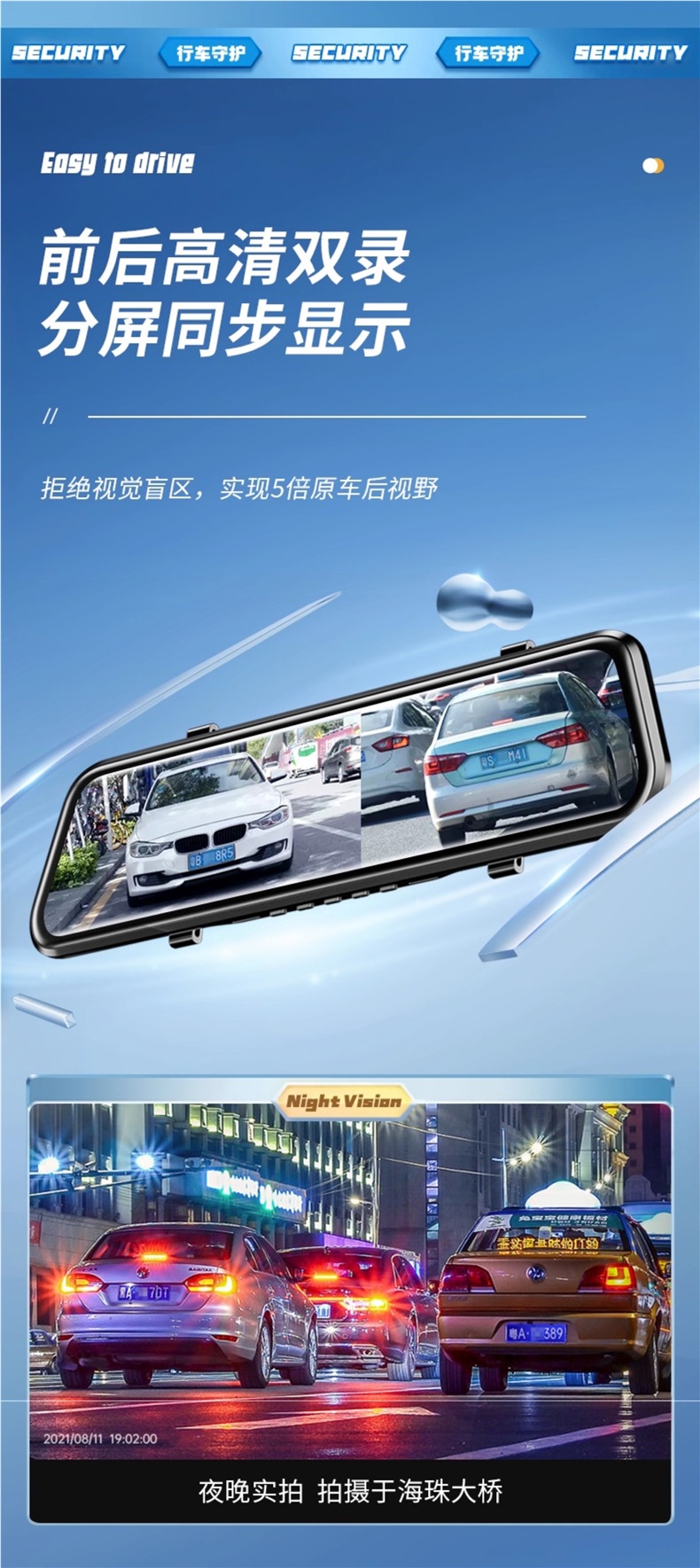 Renwoxing Vehicle Recorder 2025 New Model Wireless Reverse Image Streaming Rearview Mirror Parking Monitor for Trucks