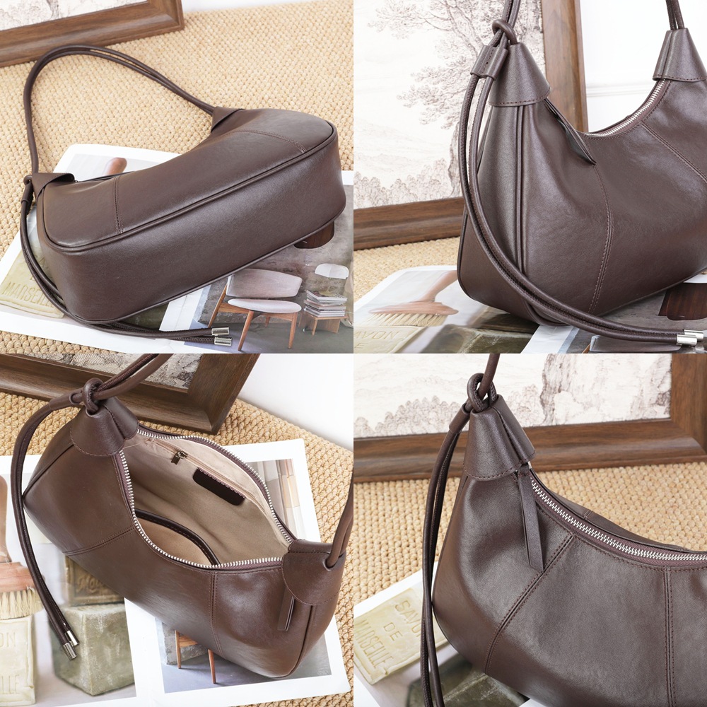 Women's Retro Top Grain Vegetable-Tanned Leather Crescent Bag, New Crossbody Shoulder Bag For Commuting - Thumbnail 4