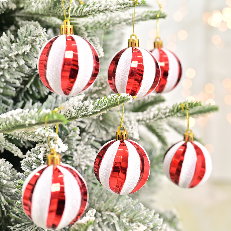 越境新品彩色手描きスパイラルストライプクリスマスボールセットプラスチッククリスマス装飾品クリスマスツリーペンダント|undefined