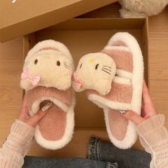 可爱hellokitty毛毛拖鞋女2025冬季新款外穿加绒居家棉拖鞋一字拖