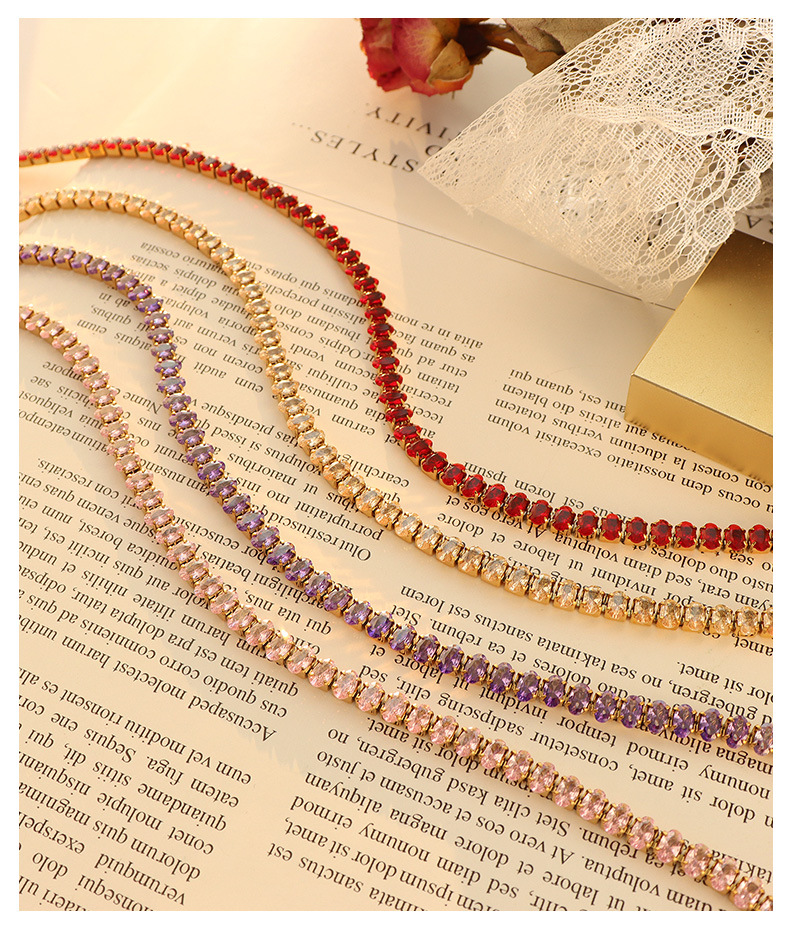 Fashion Retro Titanium Steel 18K Bracelet Necklace Geometric Color Zircon Ornament Set