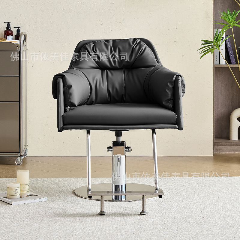 Fábrica directa de elevación silla de peluquería sensación de asiento cómodo y suave salón de belleza maquillaje especial de acero inoxidable gran chasis redondo