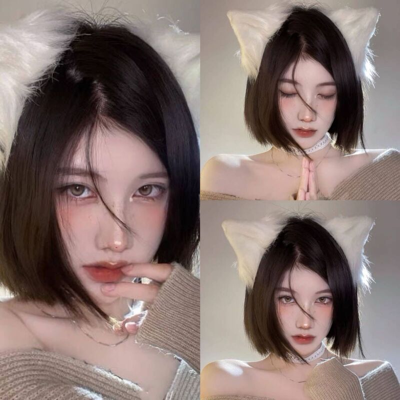 Cross-Border Korean-Style Cute Bob Lace Front Wigs for Women, Synthetic Fiber Full Wigs, Wholesale from Manufacturer in Stock