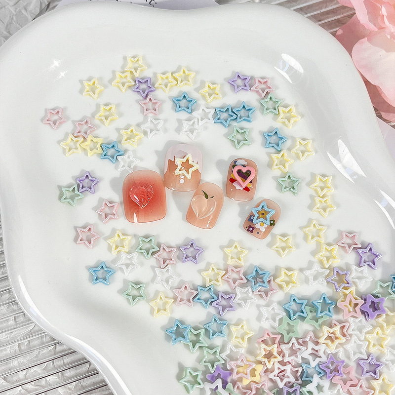 Net red mermaid Ji star nail jewelry color hollow Macaron small fresh five-pointed star nail jewelry wholesale