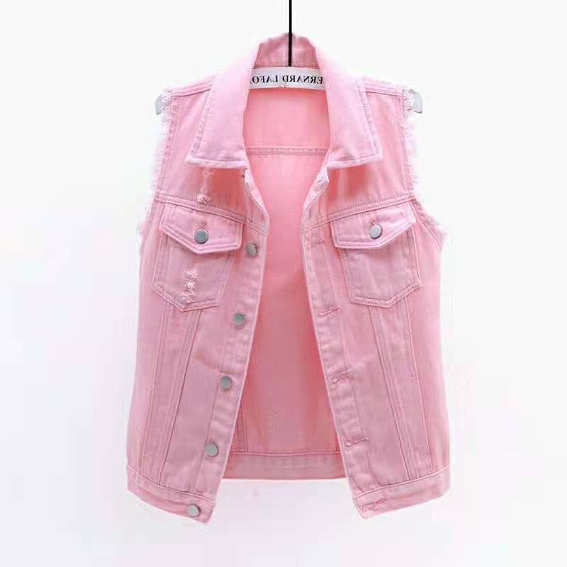 Multi-Color selection Denim vest women's short fashion spring and autumn versatile slim slimming frayed sleeveless jacket ripped top