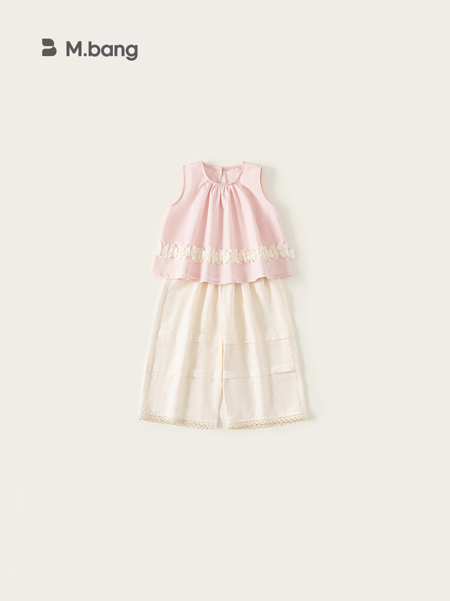 Youbao ropa para niños niñas traje sin mangas coreano camisa de bebé de malla para niños top traje de pantalón ancho de encaje de color sólido