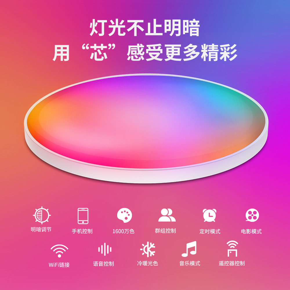 ERP歐歐盟48WWIFI+藍(lán)牙+2.4G遙控APP七彩吸頂燈LED亞馬遜220V120V