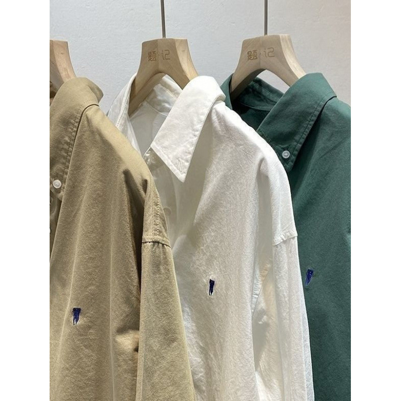 Ralph Horse Shirt Women's Spring and Autumn American Retro Long-sleeved Base Shirt with Stacked Embroidered Japanese Tooling Shirt