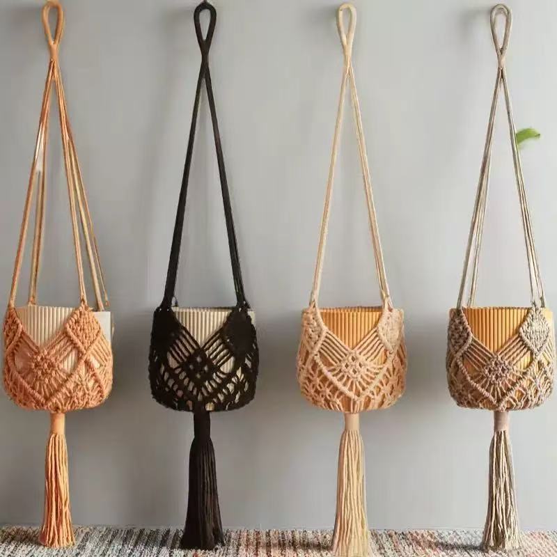 Cross-Border Hot-Selling Bohemian Style Room Decoration Handmade Woven Green Plant Pots Wall Hanging Baskets Plant Hanging Baskets Cross-Border Hot-Selling Bohemian Style Room Decoration Handmade Woven Green Plant Pots Wall Hanging Baskets Plant Hanging Baskets