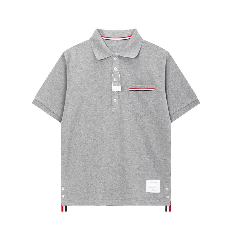 TB JL New Classic Summer Polo Shirt Ribbon Pocket Lapel Short-sleeved Cotton Comfortable Top