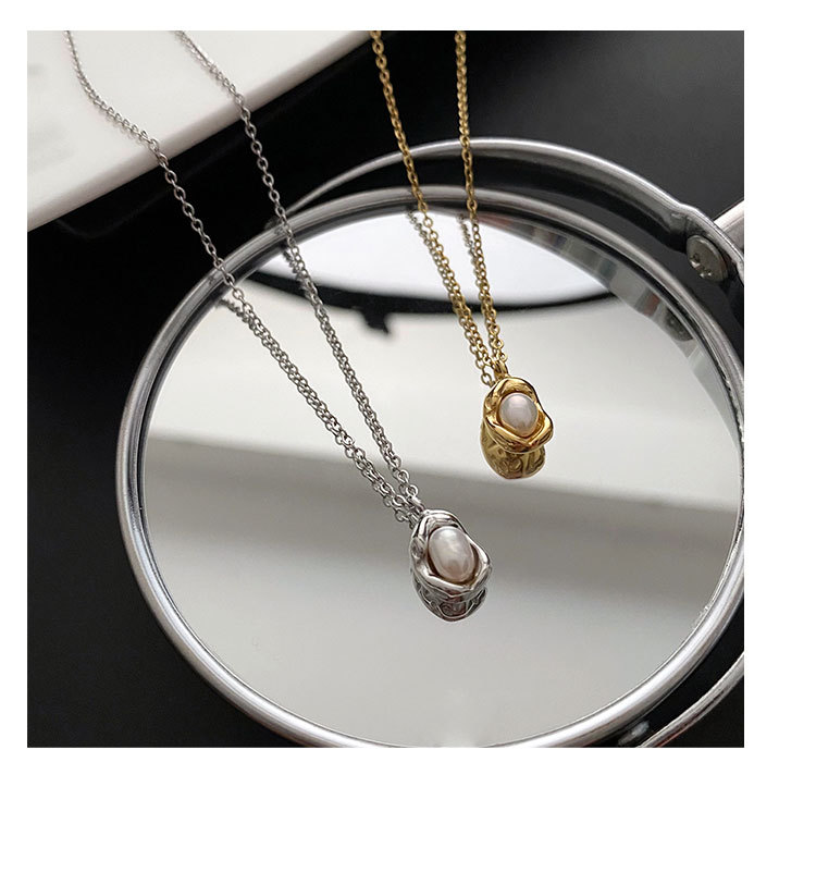 304 Stainless Steel Pendant Material Pearl Inlay Material Elegant Geometric Titanium Steel Plating Pearl Necklaces