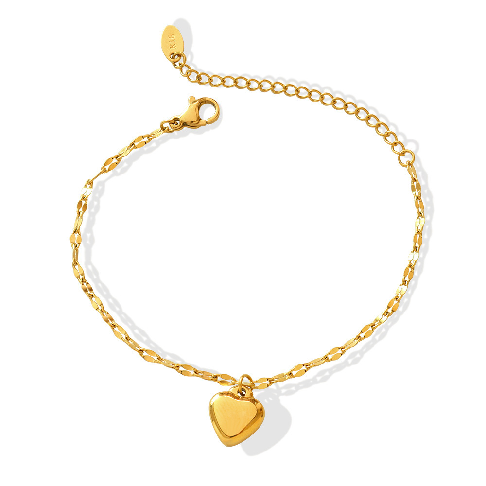 10g Weight 0.03µm-0.05µm Gold Plating Thickness PVD Coated Real Gold Plated Heart Shape Titanium Steel Elegant Waterproof Non Tarnish Bracelets
