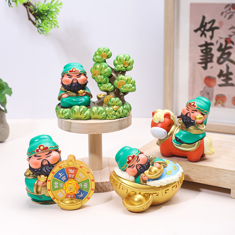 Guanyu Guan Er-Ye Resin Figurine for Wealth, Cute Little God of Wealth for Work Desk, Chinese-Style Home Decoration, Car Ornament
