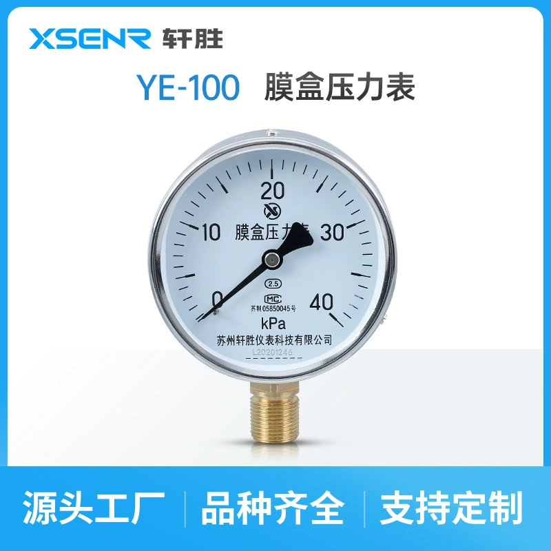 YE100 40kPa Мембранный картридж Манометр Давление Манометр Положительного и отрицательного давления КПа Манометр Сучжоу Xuansheng