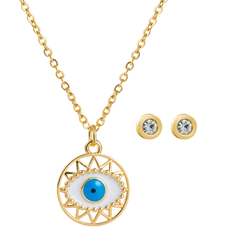 European And American Brass Inlaid Zircon Pendant Necklace Eyes Jewelry Set display picture 6