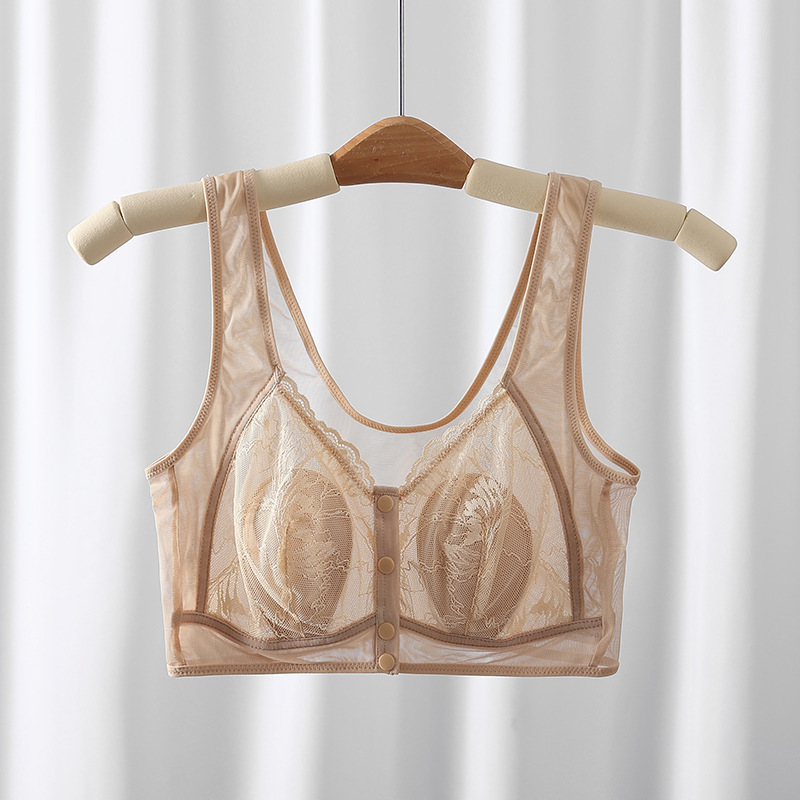 Ultra-Thin Rabbit Ear Front-Closure Lace Bra for Beautiful Back, Suitable for Plus-Size Women with Large Busts, Minimizing Effect, Vest-Style Lingerie