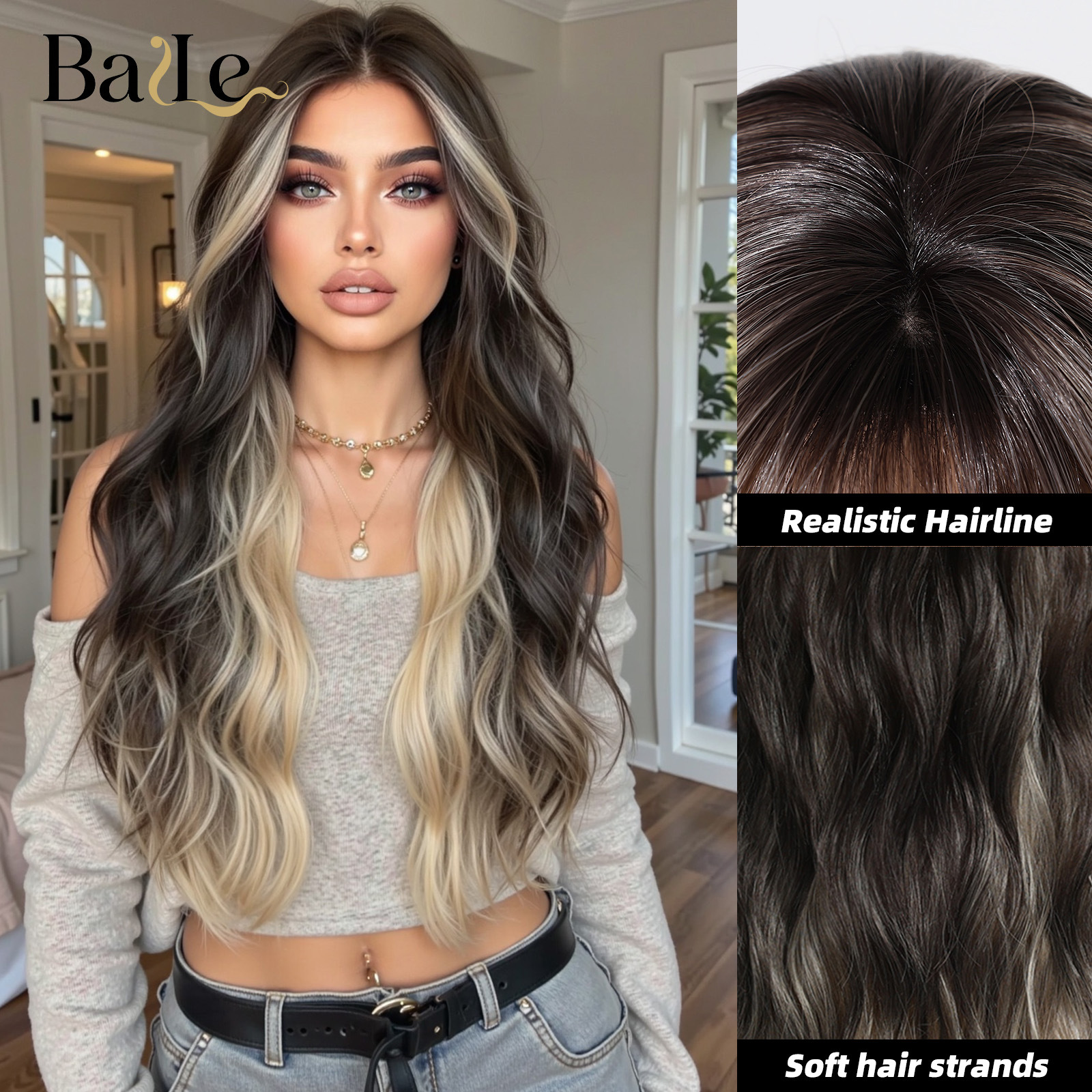 Peruca marrón oscuro teñido teñido claro oro largo rizos de cabello completo cubierta de cabeza femenina simulación cuero cabelludo wig seda de alta temperatura