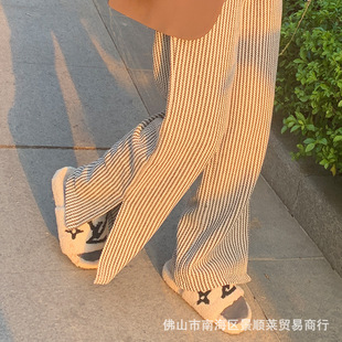 Split striped pants autumn and winter New straight draping versatile mopping pants maternity pants