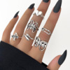 Heavy metal dark wind trend hip -hop rings Male retro old bat skull snake rings ring set