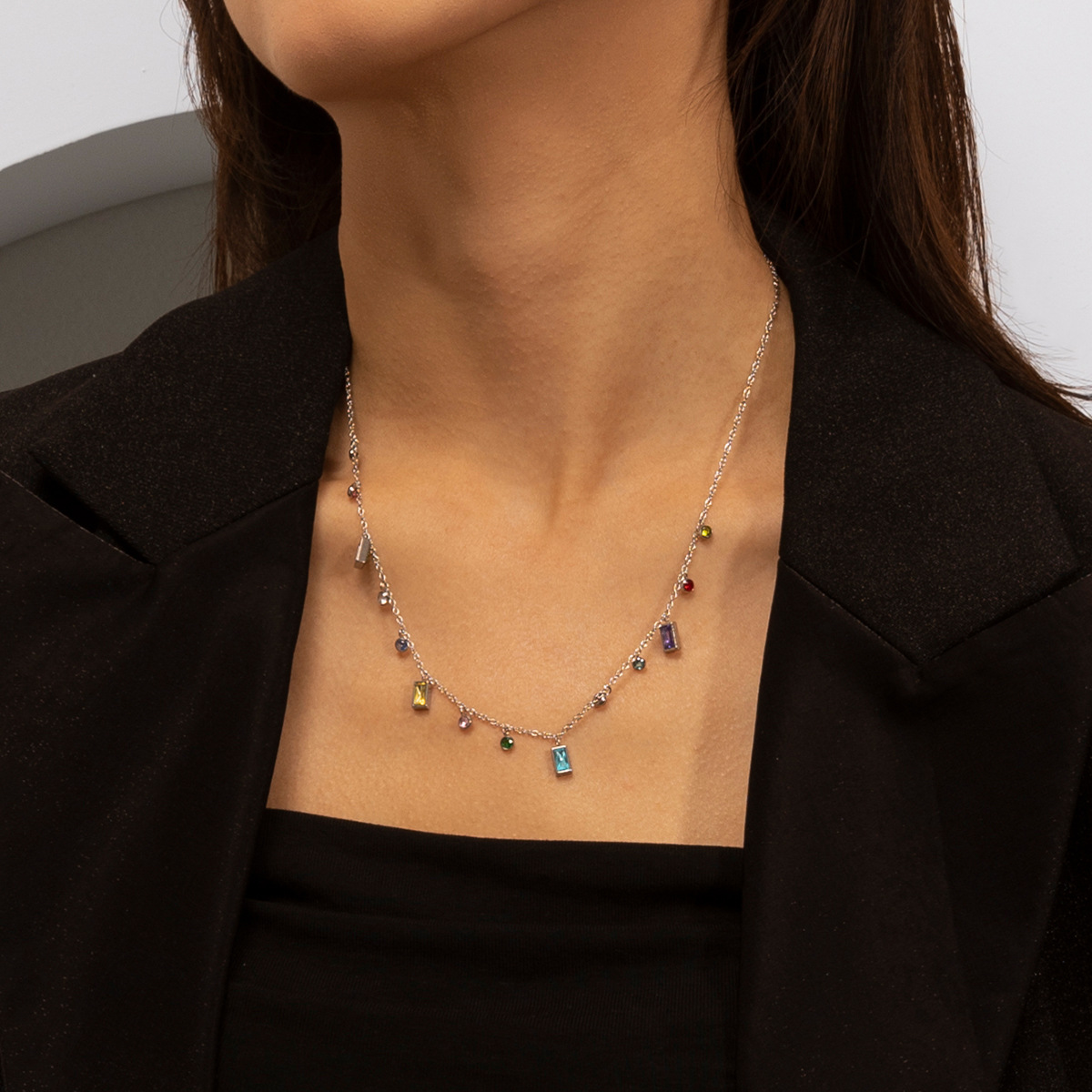 TENA Europa y América collar de acero inoxidable lujo ligero de alto nivel sensación de collar de piedra colgante conjunto de joyería venta caliente transfronteriza image 1