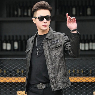 Men's Genuine Leather Men's Short 2025 New Sheepskin Korean Style Slim-Fit Lapel Spring and Autumn Casual Jacket