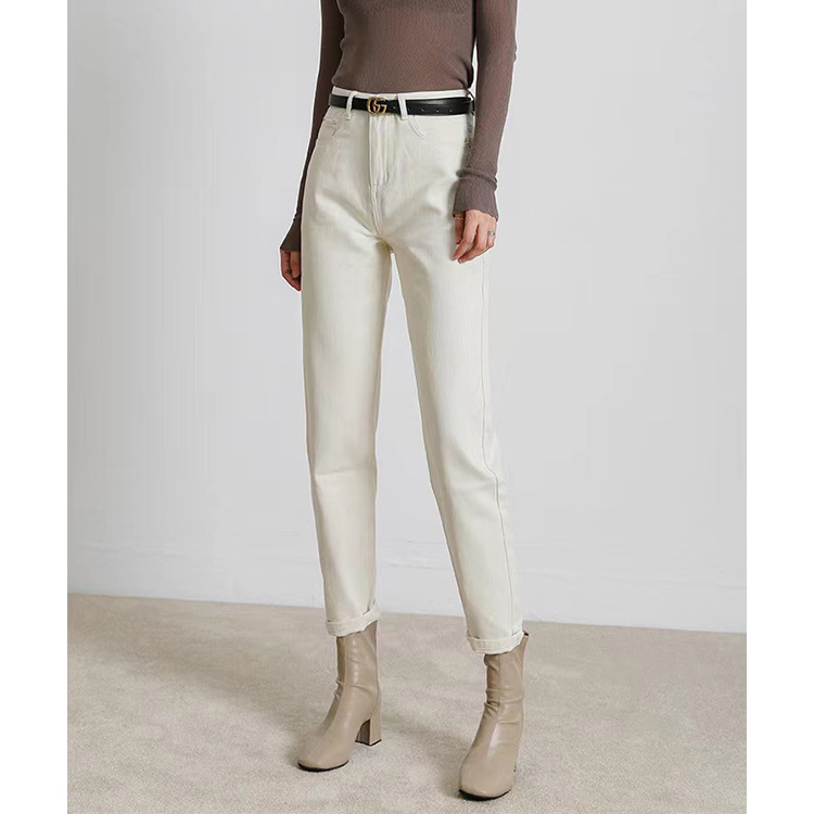 中超米白色牛仔褲女高腰直筒褲2022春新款寬松錐形哈倫九分老爹褲