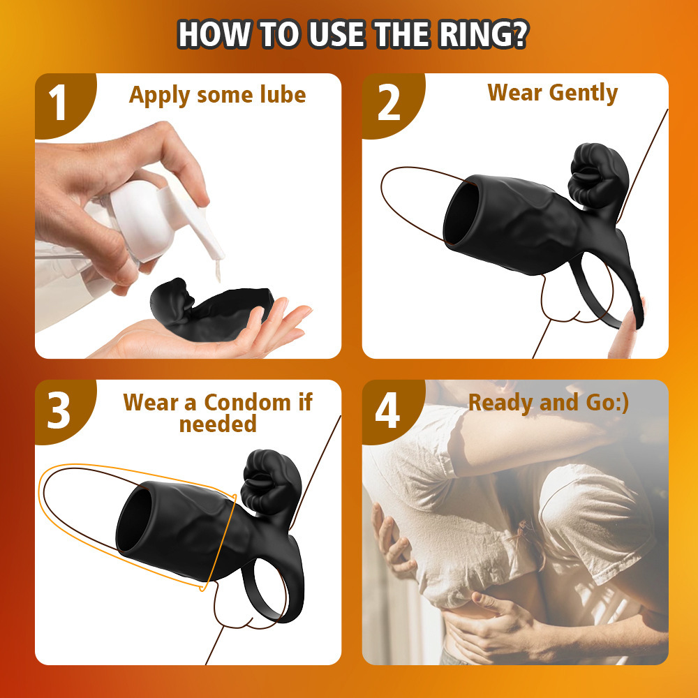 Vibrating Couples Ring with Textured Silicone Sleeve, Button Control, Black — detail image 6