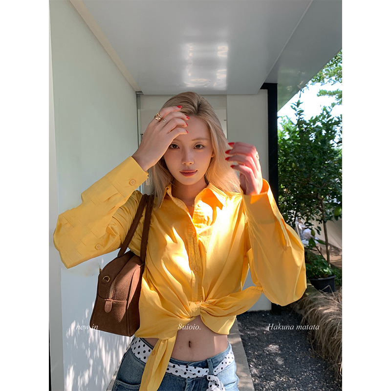 Under the Lemon Tree Yellow Easiest for Match Long Sleeve Shirt Women's Autumn 2025 New Casual Slim Cardigan Top