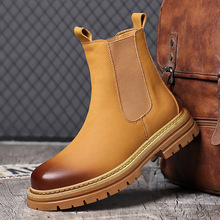 切尔西靴男2024秋冬中帮英伦风烟筒靴保暖雪地靴黑色加绒马丁靴潮