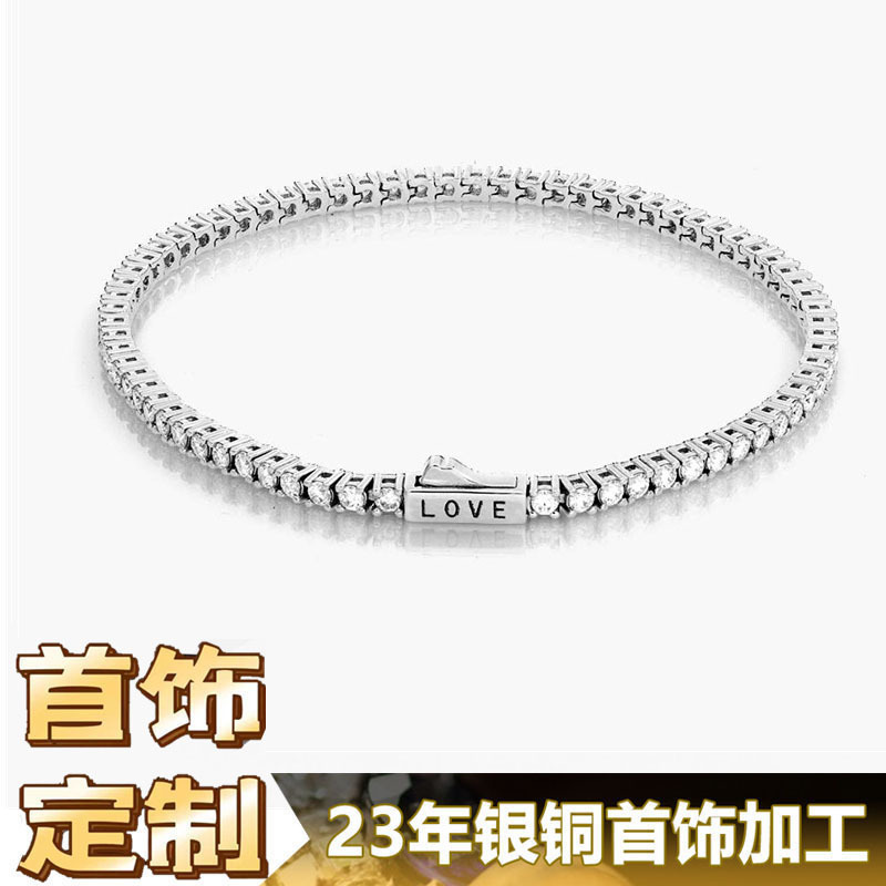 Customized Bracelets | 18K Gold-Plated Copper Zircon Tennis Bracelet Full Diamond Jewelry Processing Factory