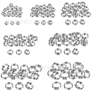 Cross-border 130PCS boxed stainless steel single-ear clamp pipe hoop hoop hose clamp American throat hoop with hoop pliers