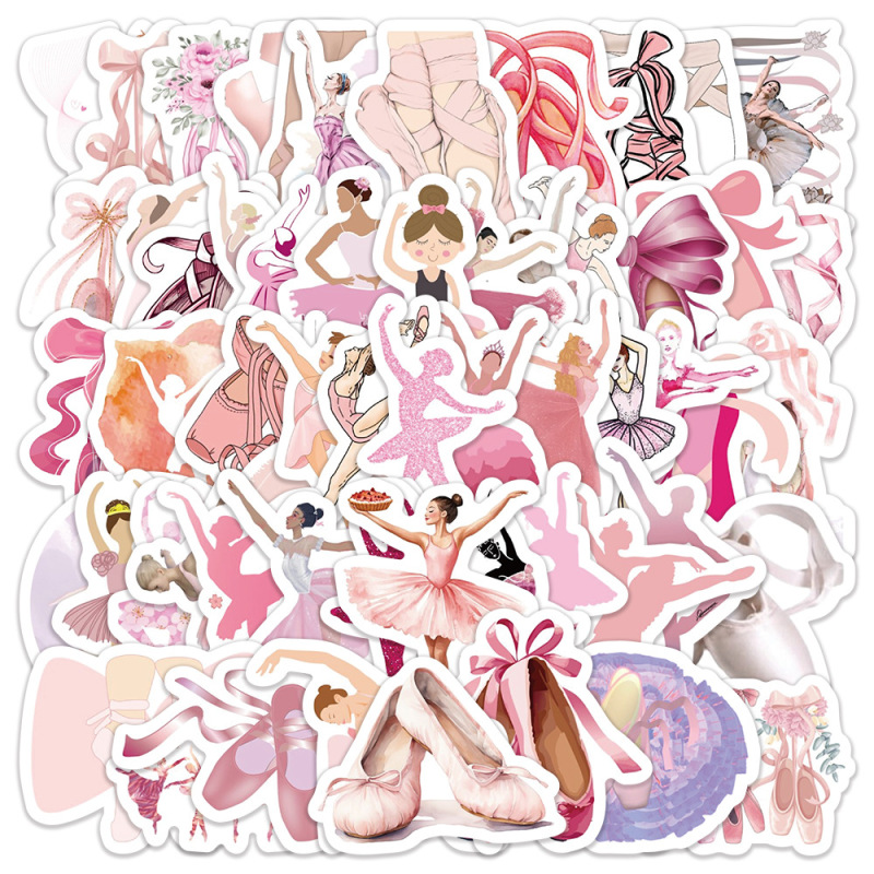 60 Pink Ballet Graffiti Stickers Cross-border Decorative Guitar Laptop Luggage Phone Shell Stickers Wholesale